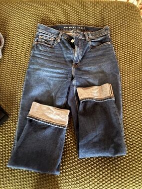 American Eagle Outfitters Women's Dark Blue Straight Leg Jeans